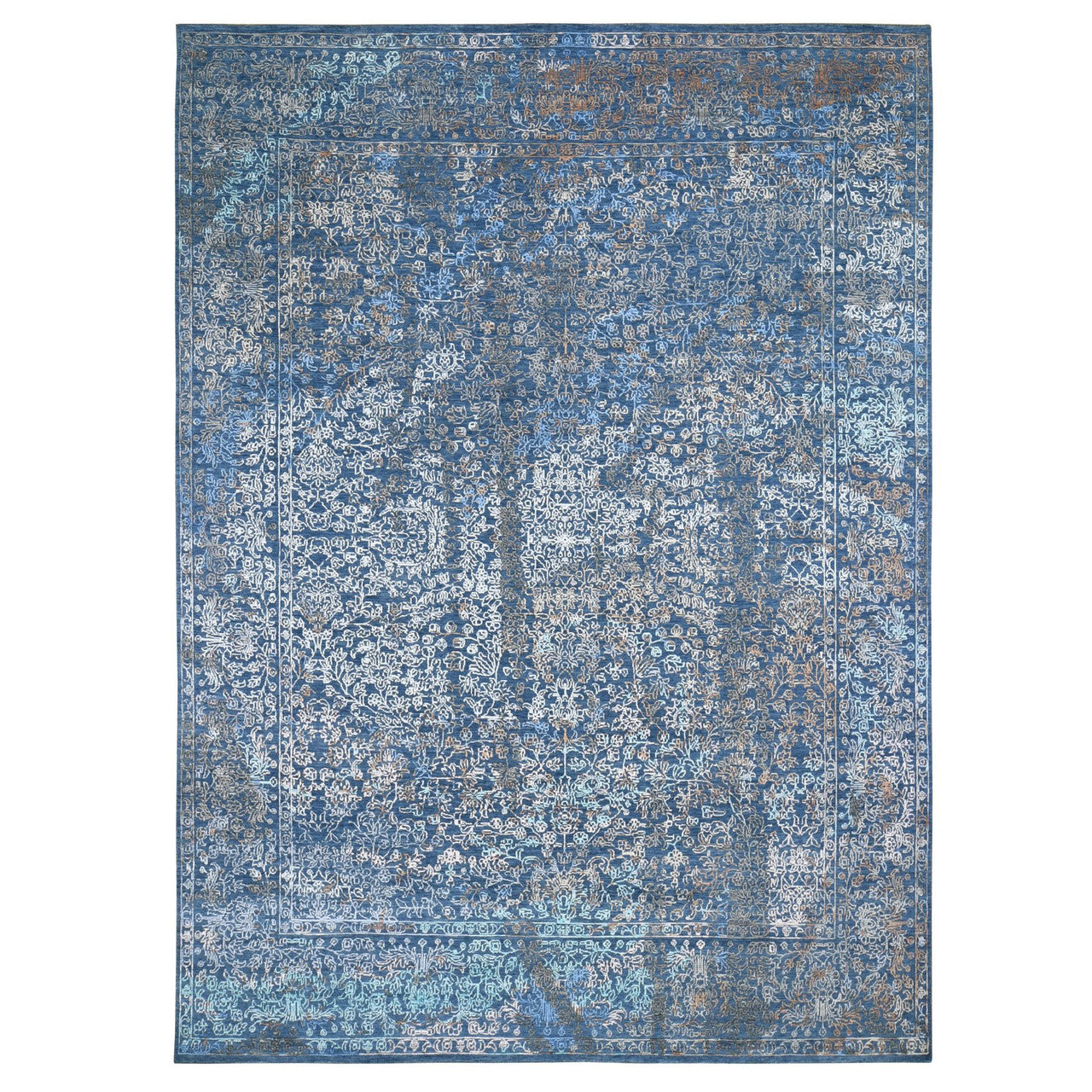 Modern and Contemporary Wool & Silk Hand Knotted Rug Blue True Navy 9.0X12.0 -O059057
