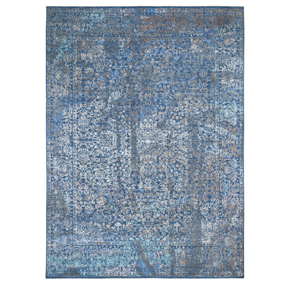 Modern and Contemporary Wool & Silk Hand Knotted Rug Blue True Navy 9.0X12.0 -O059057