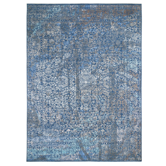 Modern and Contemporary Wool & Silk Hand Knotted Rug Blue True Navy 9.0X12.0 -O059057