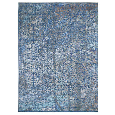 Modern and Contemporary Wool & Silk Hand Knotted Rug Blue True Navy 9.0X12.0 -O059057