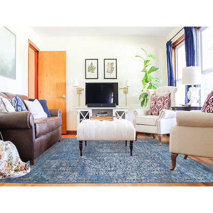 Modern and Contemporary Wool & Silk Hand Knotted Rug Blue True Navy 9.0X12.0 -O059057