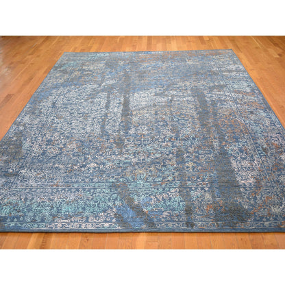Modern and Contemporary Wool & Silk Hand Knotted Rug Blue True Navy 9.0X12.0 -O059057