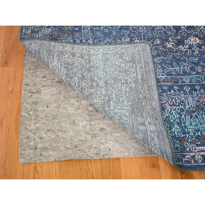 Modern and Contemporary Wool & Silk Hand Knotted Rug Blue True Navy 9.0X12.0 -O059057