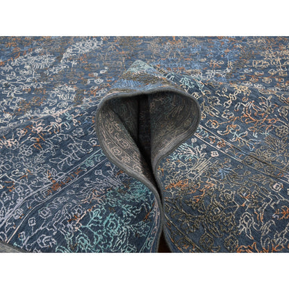 Modern and Contemporary Wool & Silk Hand Knotted Rug Blue True Navy 9.0X12.0 -O059057