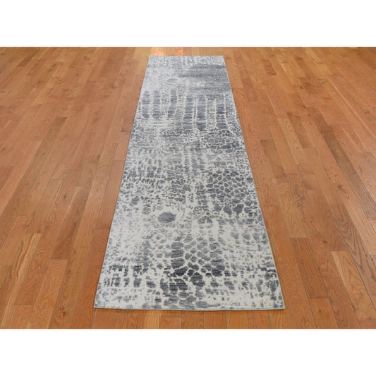 Modern and Contemporary Wool & Silk Hand Knotted Rug Grey No Border 2.5X10.1 -O059080