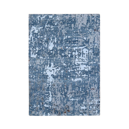 Modern and Contemporary Wool & Silk Hand Knotted Rug Blue No Border 4.0X6.0 -O059082