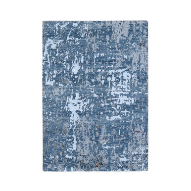 Modern and Contemporary Wool & Silk Hand Knotted Rug Blue No Border 4.0X6.0 -O059082