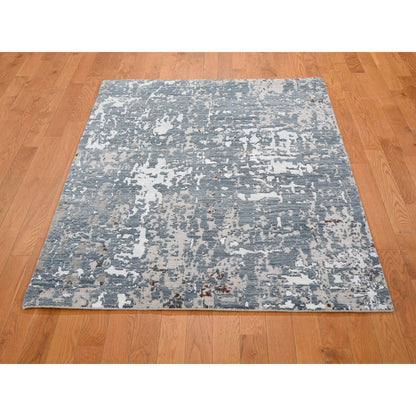 Modern and Contemporary Wool & Silk Hand Knotted Rug Blue No Border 4.0X6.0 -O059082