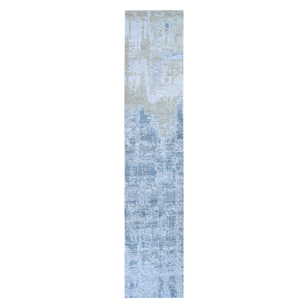 Modern and Contemporary Wool & Silk Hand Knotted Rug Grey No Border 2.6X12.4 -O059113