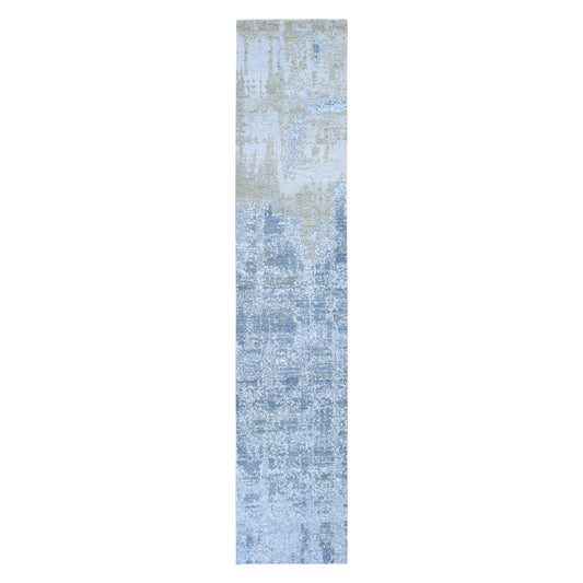 Modern and Contemporary Wool & Silk Hand Knotted Rug Grey No Border 2.6X12.4 -O059113