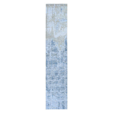 Modern and Contemporary Wool & Silk Hand Knotted Rug Grey No Border 2.6X12.4 -O059113