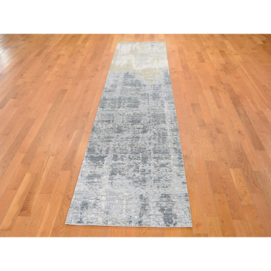 Modern and Contemporary Wool & Silk Hand Knotted Rug Grey No Border 2.6X12.4 -O059113
