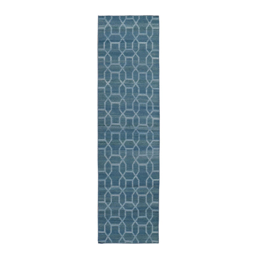 Flat Weave Wool Hand Woven Rug Blue No Border 2.7X9.8 -O059118