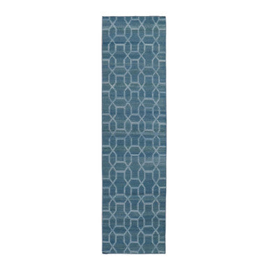 Flat Weave Wool Hand Woven Rug Blue No Border 2.7X9.8 -O059118