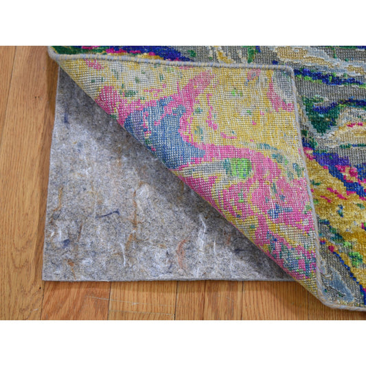 Modern and Contemporary Wool & Silk Hand Knotted Rug Grey No Border 2.0X3.0 -O059124