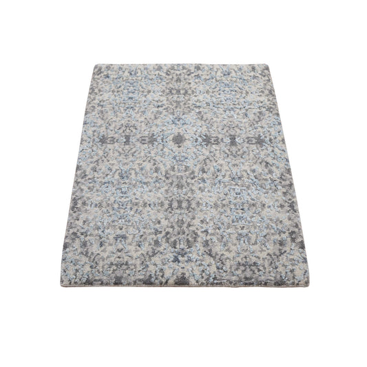 Modern and Contemporary Wool & Silk Hand Knotted Rug Grey No Border 2.0X3.0 -O059130