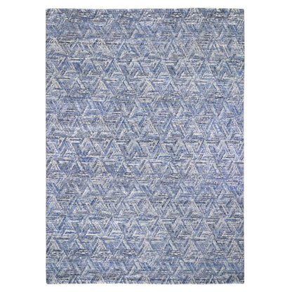 Modern and Contemporary Wool & Silk Hand Knotted Rug Blue No Border 8.9X12.3 -O059140