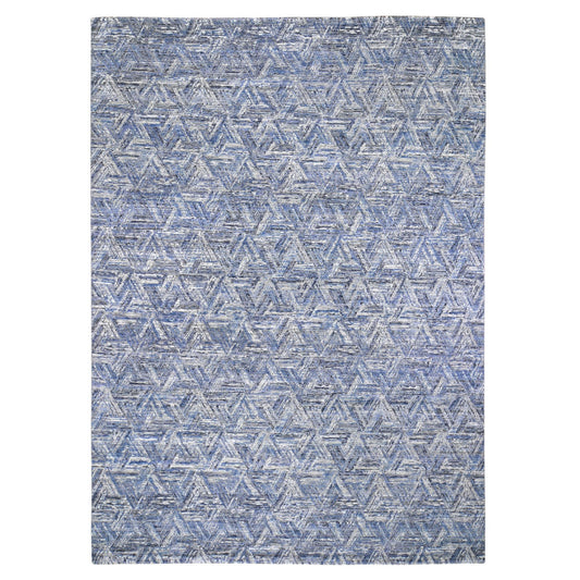 Modern and Contemporary Wool & Silk Hand Knotted Rug Blue No Border 8.9X12.3 -O059140