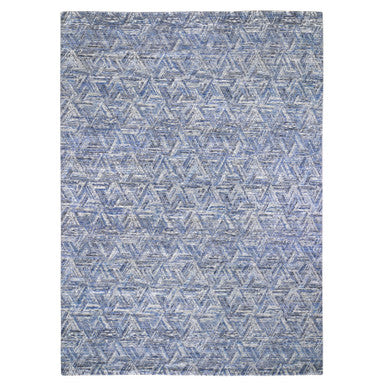 Modern and Contemporary Wool & Silk Hand Knotted Rug Blue No Border 8.9X12.3 -O059140