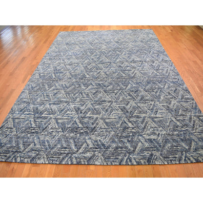 Modern and Contemporary Wool & Silk Hand Knotted Rug Blue No Border 8.9X12.3 -O059140