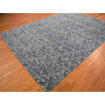 Modern and Contemporary Wool & Silk Hand Knotted Rug Blue No Border 8.9X12.3 -O059140