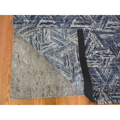 Modern and Contemporary Wool & Silk Hand Knotted Rug Blue No Border 8.9X12.3 -O059140