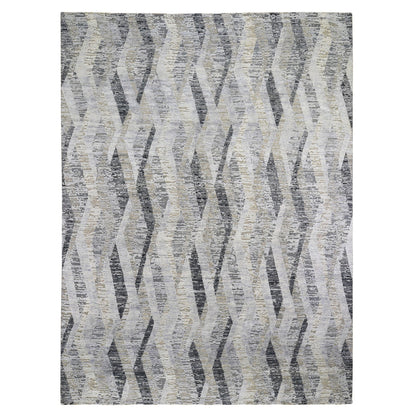 Modern and Contemporary Wool & Silk Hand Knotted Rug Grey No Border 9.0X12.0 -O059144