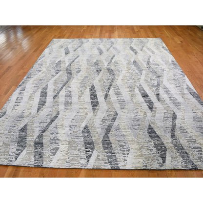 Modern and Contemporary Wool & Silk Hand Knotted Rug Grey No Border 9.0X12.0 -O059144