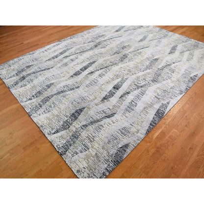 Modern and Contemporary Wool & Silk Hand Knotted Rug Grey No Border 9.0X12.0 -O059144