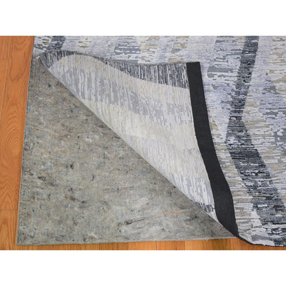 Modern and Contemporary Wool & Silk Hand Knotted Rug Grey No Border 9.0X12.0 -O059144