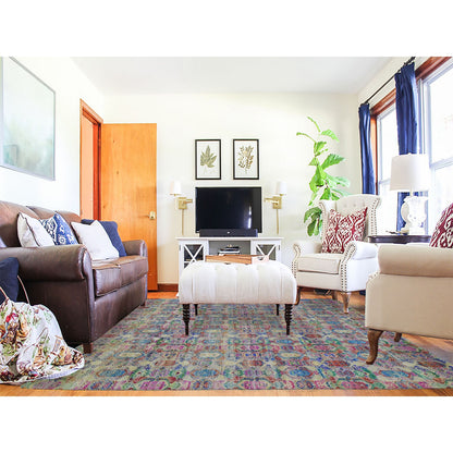 Modern and Contemporary Wool & Sari Silk Hand Knotted Rug Yellow No Border 9.8X14.0 -O059147