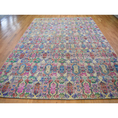 Modern and Contemporary Wool & Sari Silk Hand Knotted Rug Yellow No Border 9.8X14.0 -O059147