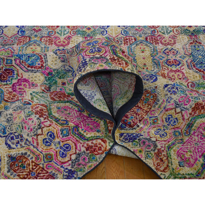 Modern and Contemporary Wool & Sari Silk Hand Knotted Rug Yellow No Border 9.8X14.0 -O059147