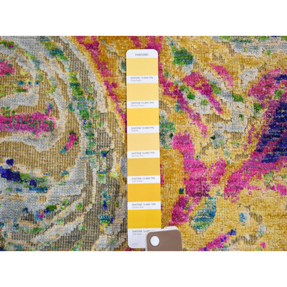 Transitional Wool & Sari Silk Hand Knotted Rug Yellow 4.9x6.7 -O059151