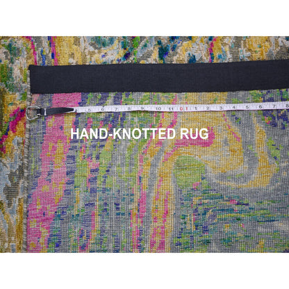 Transitional Wool & Sari Silk Hand Knotted Rug Yellow 4.9x6.7 -O059151