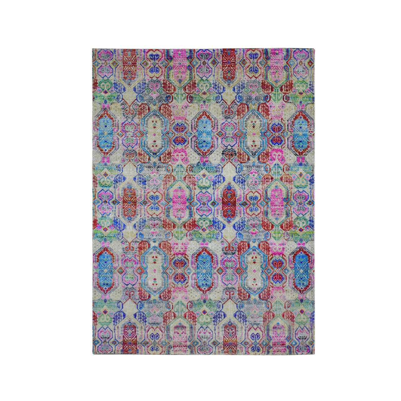 Modern and Contemporary Wool & Silk Hand Knotted Rug Yellow No Border 5.0X6.10 -O059152
