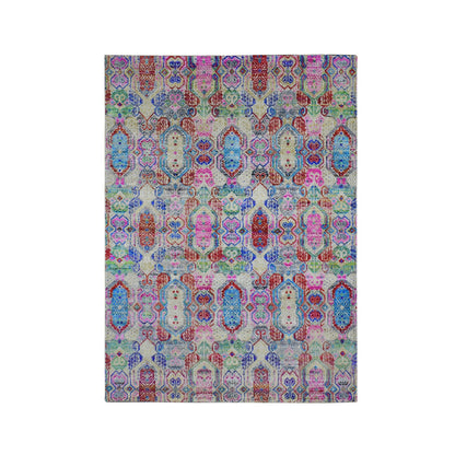 Modern and Contemporary Wool & Silk Hand Knotted Rug Yellow No Border 5.0X6.10 -O059152