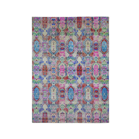 Modern and Contemporary Wool & Silk Hand Knotted Rug Yellow No Border 5.0X6.10 -O059152