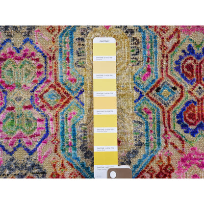 Modern and Contemporary Wool & Silk Hand Knotted Rug Yellow No Border 5.0X6.10 -O059152
