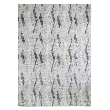 Modern and Contemporary Wool & Silk Hand Knotted Rug Grey No Border 10.0X14.0 -O059153