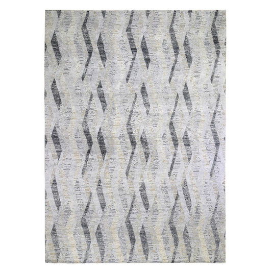 Modern and Contemporary Wool & Silk Hand Knotted Rug Grey No Border 10.0X14.0 -O059153