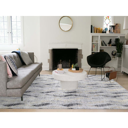 Modern and Contemporary Wool & Silk Hand Knotted Rug Grey No Border 10.0X14.0 -O059153