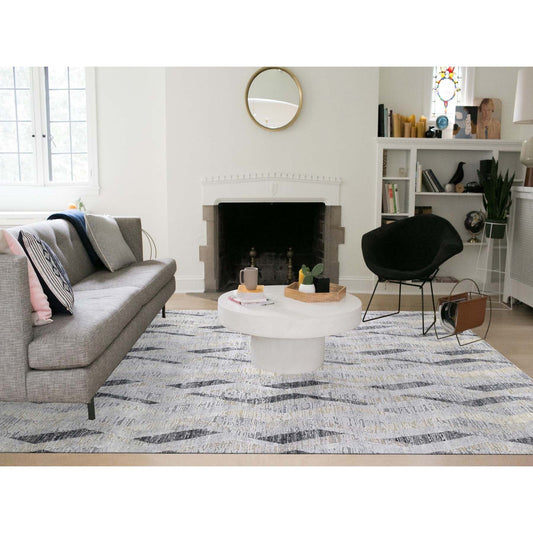 Modern and Contemporary Wool & Silk Hand Knotted Rug Grey No Border 10.0X14.0 -O059153