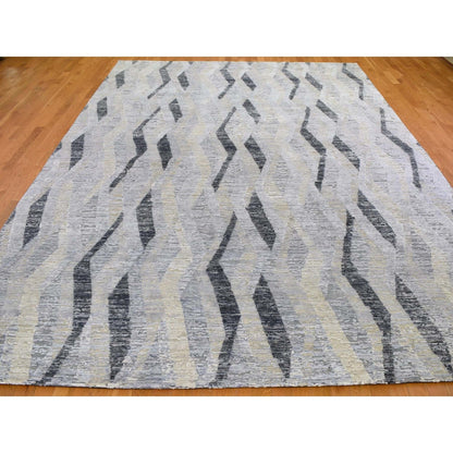 Modern and Contemporary Wool & Silk Hand Knotted Rug Grey No Border 10.0X14.0 -O059153