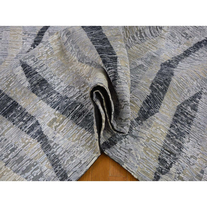 Modern and Contemporary Wool & Silk Hand Knotted Rug Grey No Border 10.0X14.0 -O059153