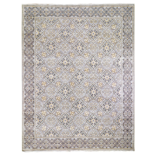 Transitional Wool & Silk Hand Knotted Rug Ivory Brown 12.0X15.5 -O059154