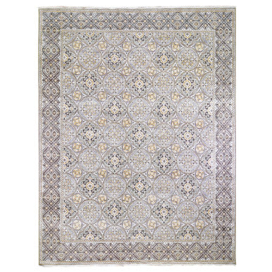 Transitional Wool & Silk Hand Knotted Rug Ivory Brown 12.0X15.5 -O059154