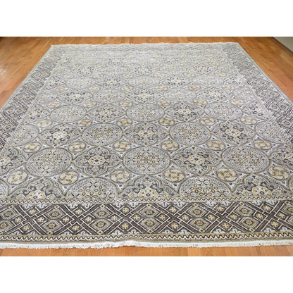 Transitional Wool & Silk Hand Knotted Rug Ivory Brown 12.0X15.5 -O059154