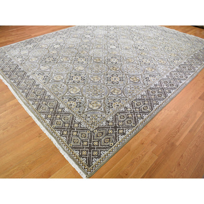 Transitional Wool & Silk Hand Knotted Rug Ivory Brown 12.0X15.5 -O059154