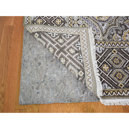 Transitional Wool & Silk Hand Knotted Rug Ivory Brown 12.0X15.5 -O059154